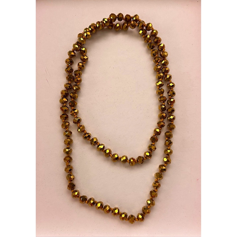 Gold-Tone Round Faceted Crystal Beaded Strand Necklace Ball/Bead Chain